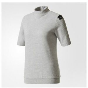 ADIDAS EQUIPMENT GRAY RIBBED HIGH COLLAR SHORT SLEEVE TOP SIZE SMALL